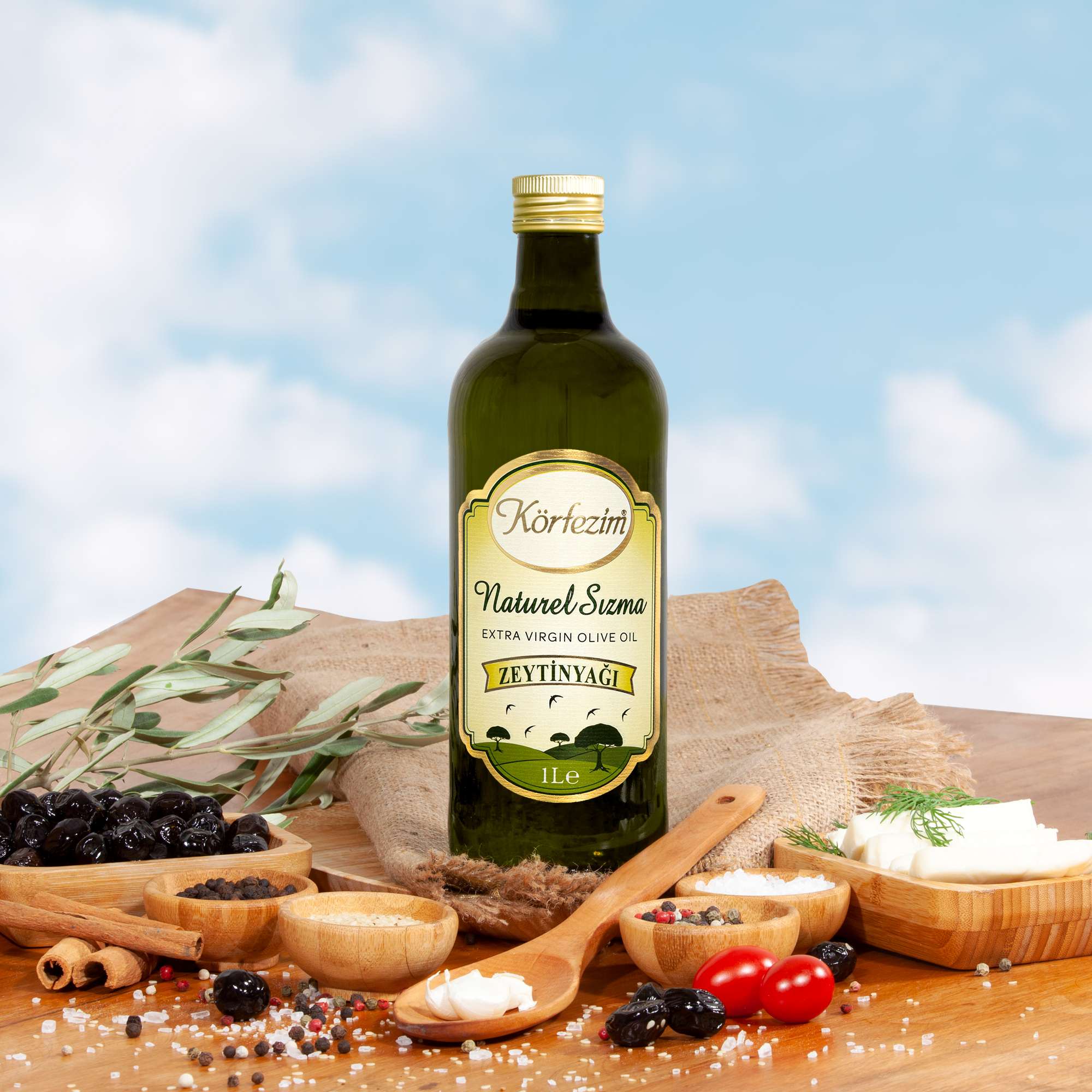 Körfezim Naturel Sızma Soğuk Sıkım Zeytinyağı 1 Lt Premium Şişe
