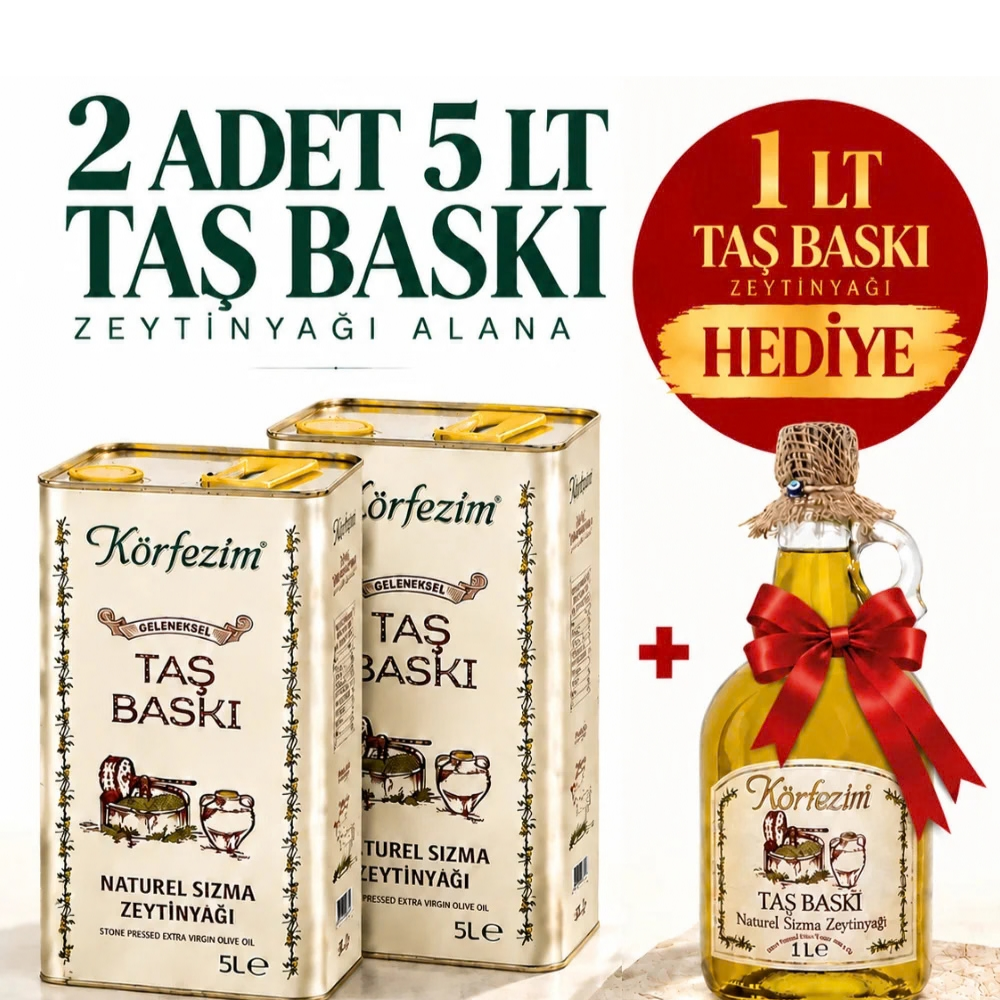 Körfezim Taş Baskı Naturel Sızma Zeytinyağı 10 Litre + 1 Litre Hediye
