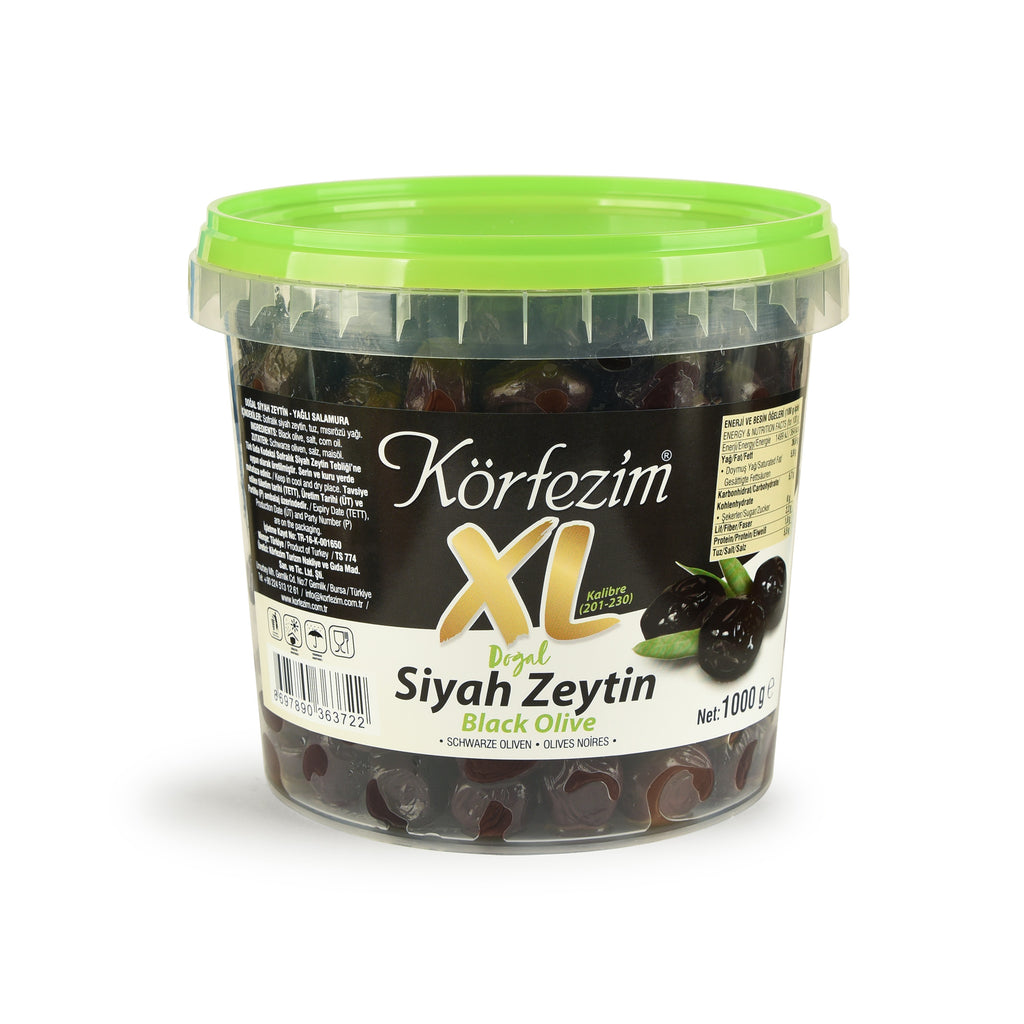 Körfezim Siyah Gemlik Zeytini Ekstra İri - (XL) - 1 Kg (Kalibre: 201-230)