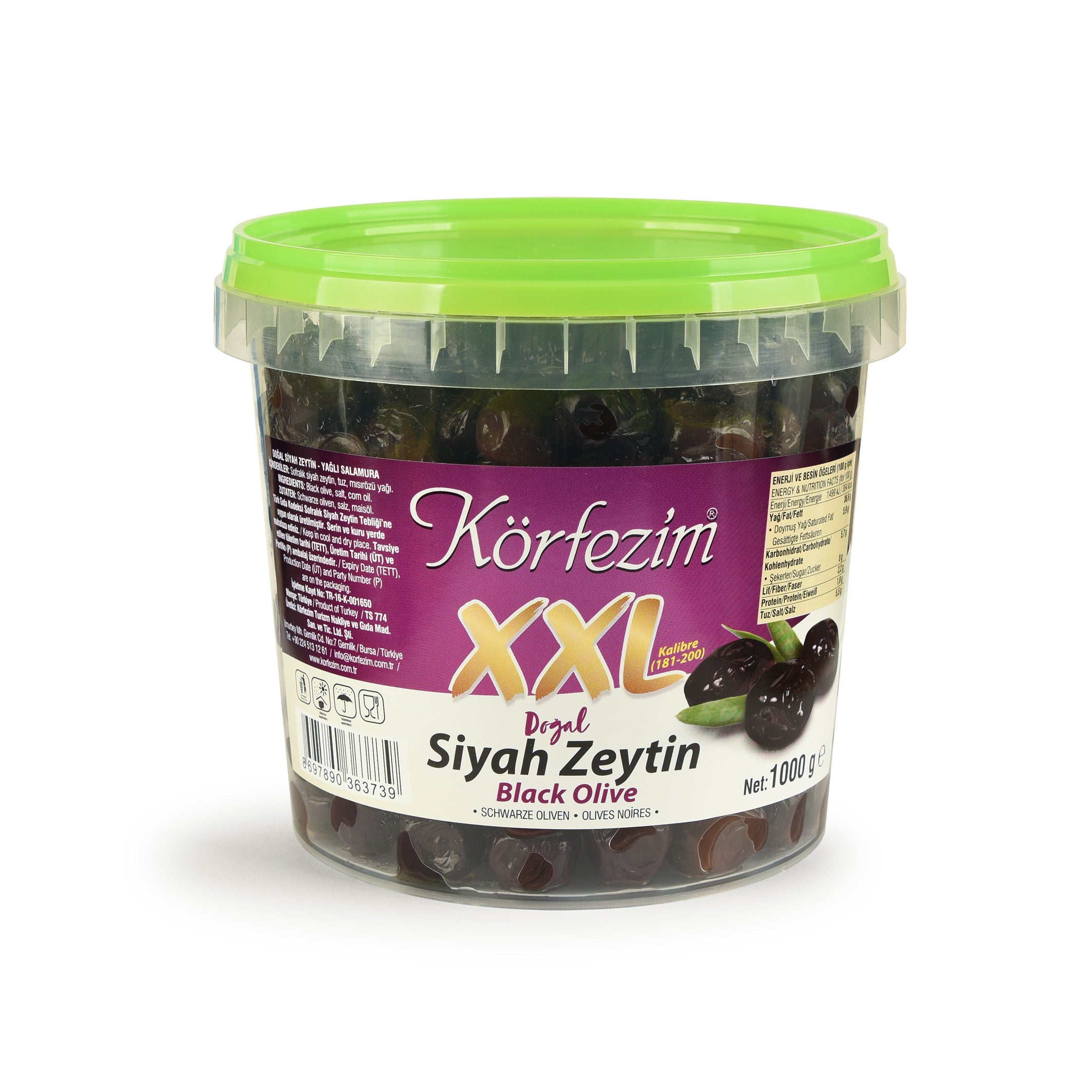 Körfezim Siyah Gemlik Zeytini Premium - (XXL) -     1 Kg (Kalibre: 181-200)