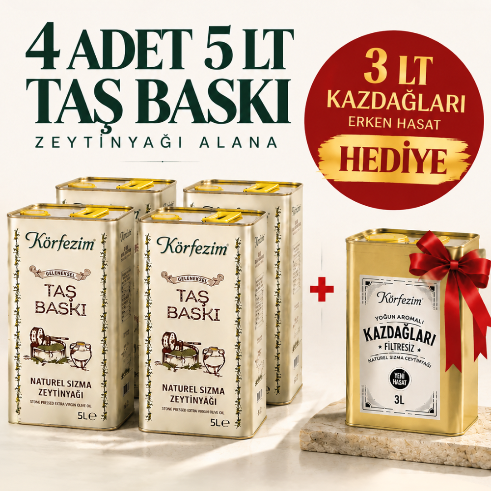 Körfezim Taş Baskı Naturel Sızma Zeytinyağı 20 Litre + 3 Litre Hediye