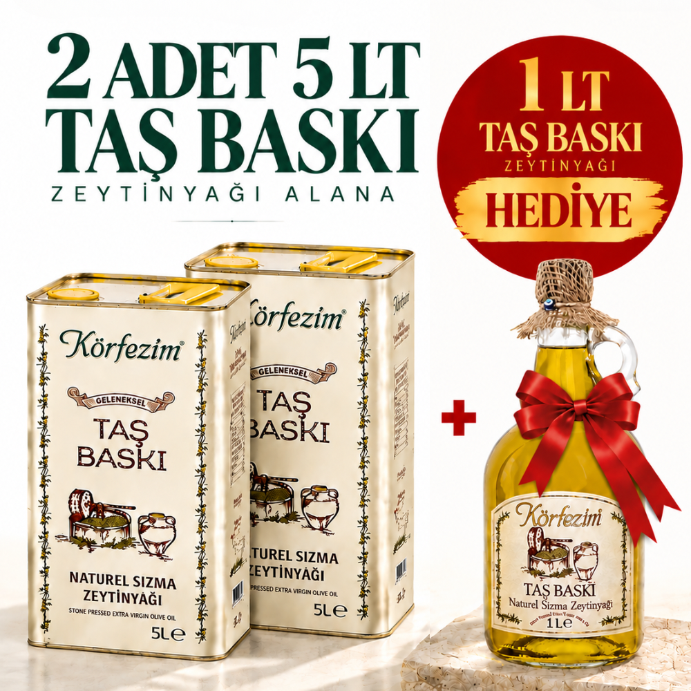Körfezim Taş Baskı Naturel Sızma Zeytinyağı 10 Litre + 1 Litre Hediye