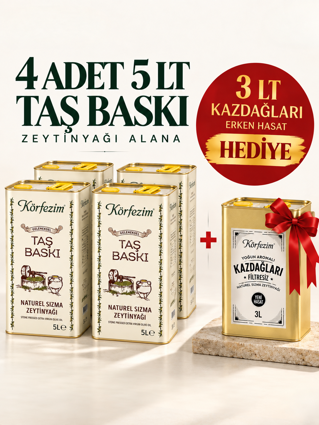 Körfezim Taş Baskı Naturel Sızma Zeytinyağı 20 Litre + 3 Litre Hediye