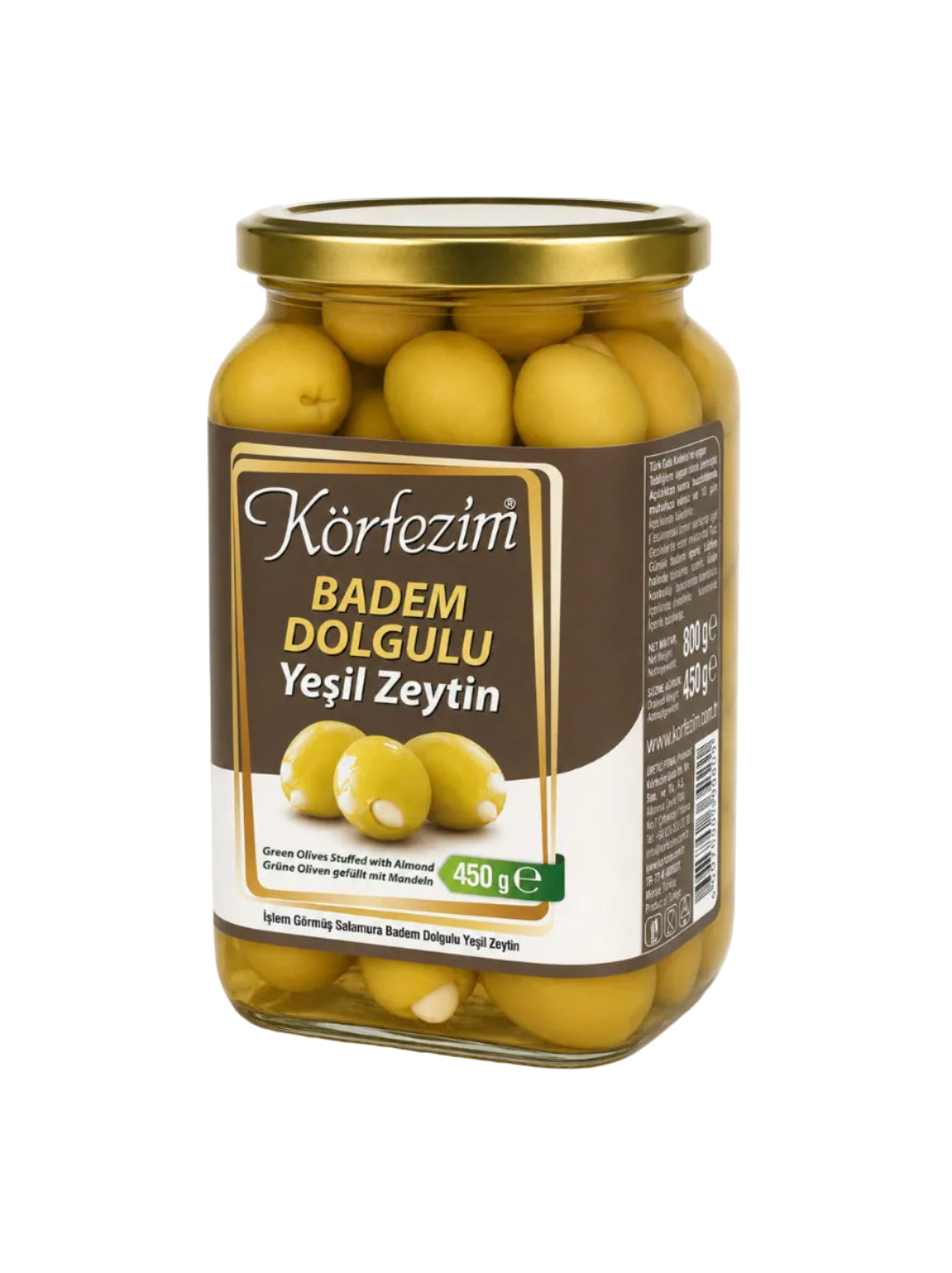 Körfezim Badem Dolgulu Yeşil Zeytin - (5XL) - 450 Gr (Kalibre: 121-140)