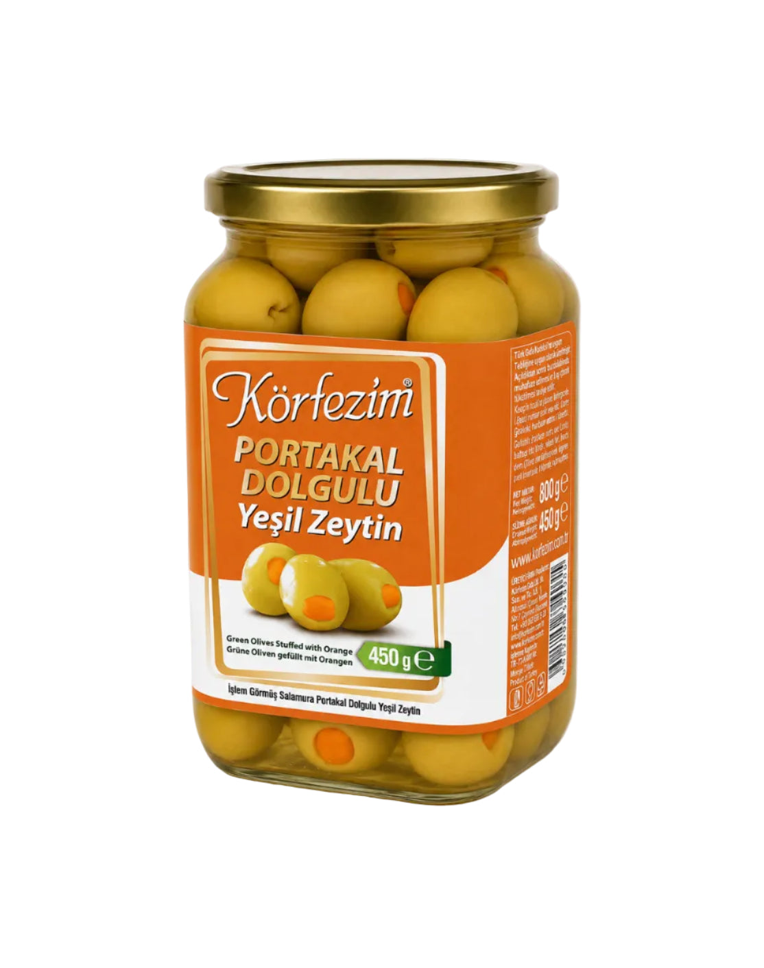 Körfezim Portakal Dolgulu Yeşil Zeytin - (4XL) - 450 Gr (Kalibre: 141-160)