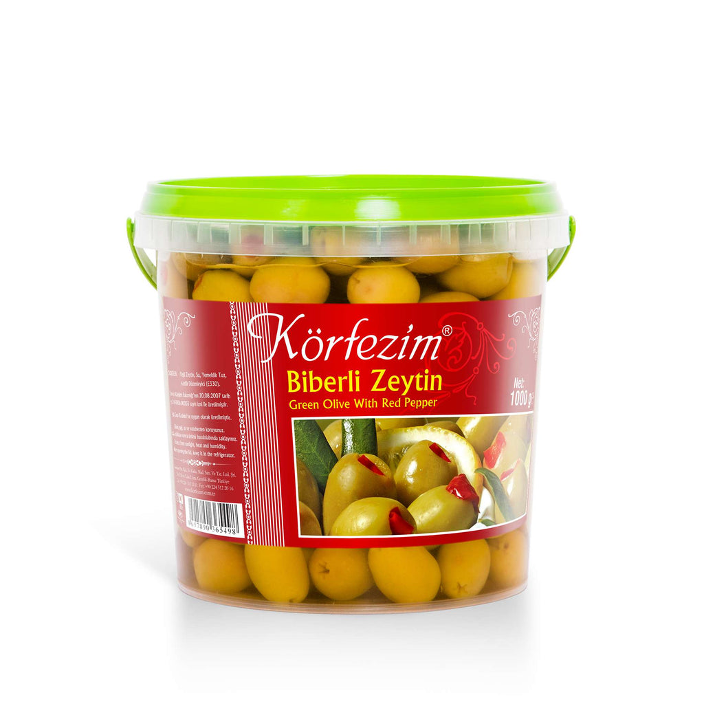Körfezim Biber Dolgulu Yeşil Zeytin - (4XL) - 1 Kg (Kalibre: 141-160)